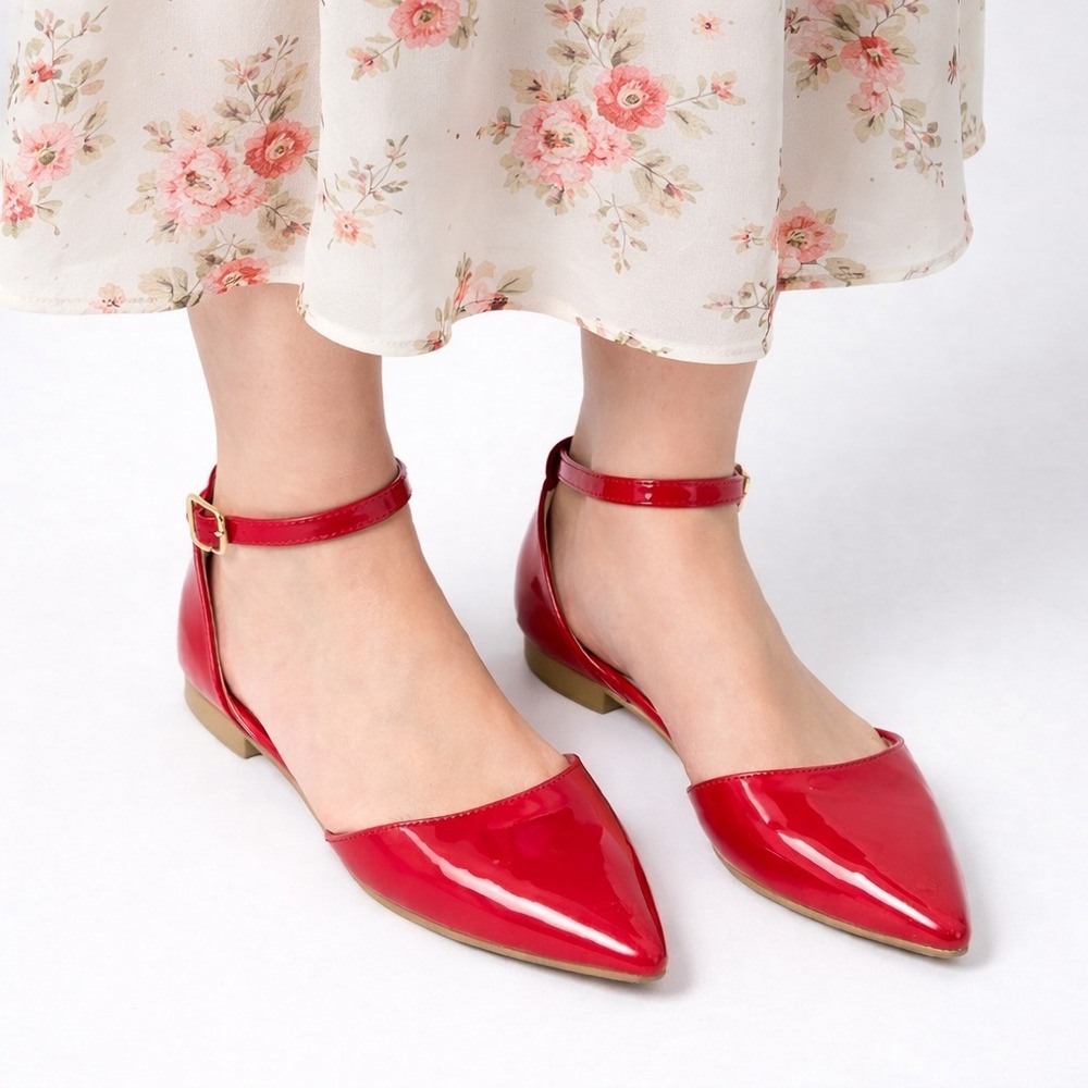 Diba Scout Red Patent Pointed Toe Flats D'Orsay Women's Size‎ 6 M Ankle Strapped
